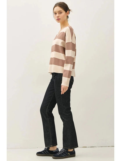Stripe Henley Neck Sweater