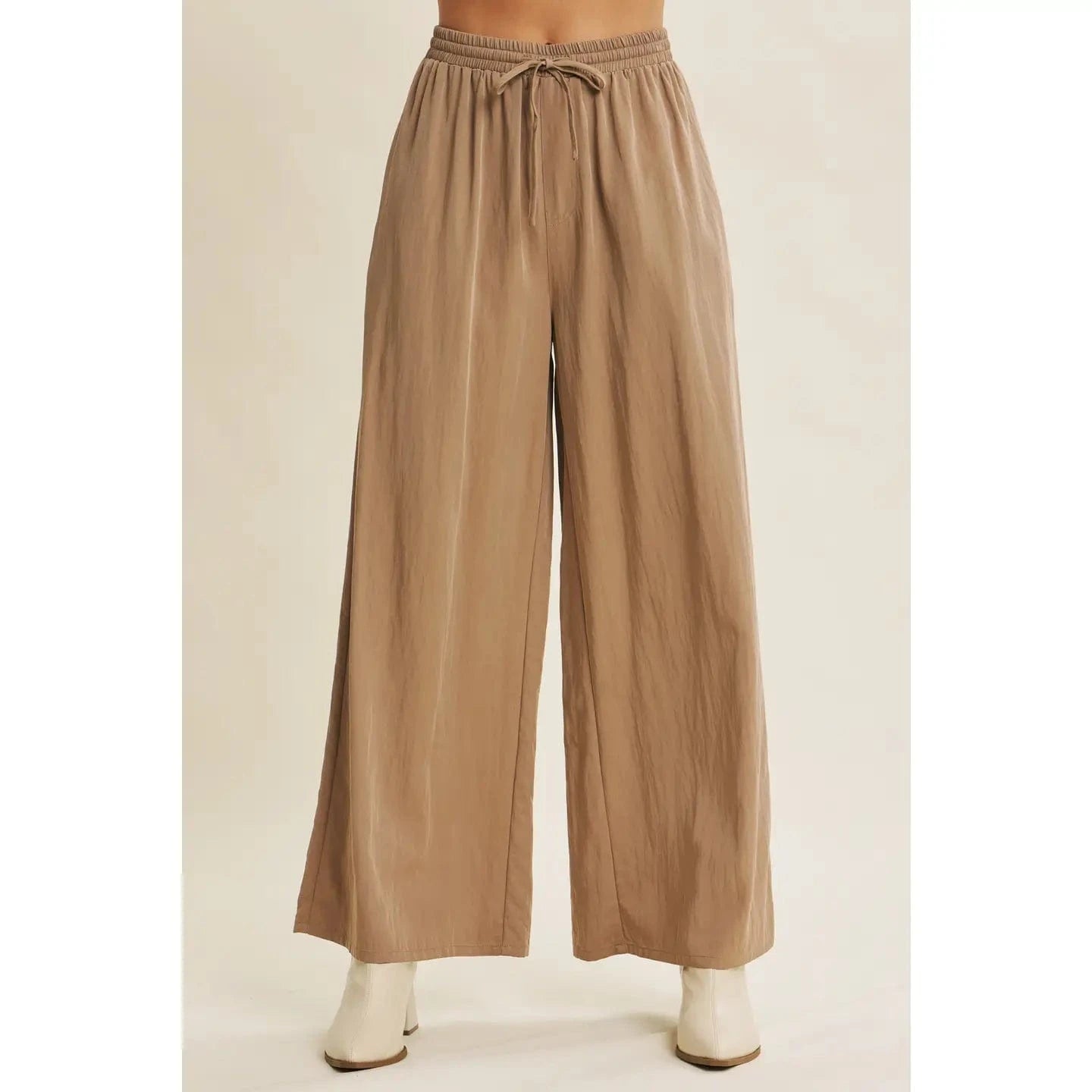 Elegant with Every Step Washed Look Wide-Leg Mocha Pants