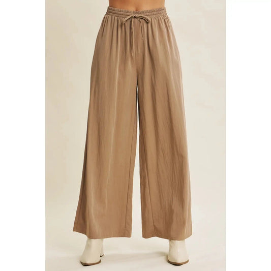 Elegant with Every Step Washed Look Wide-Leg Mocha Pants