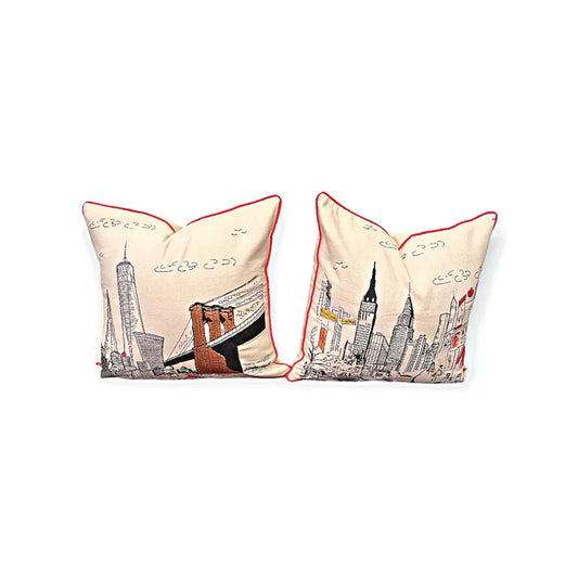 New York City Square Pillow - Embroidered City Artistry - 2 Designs