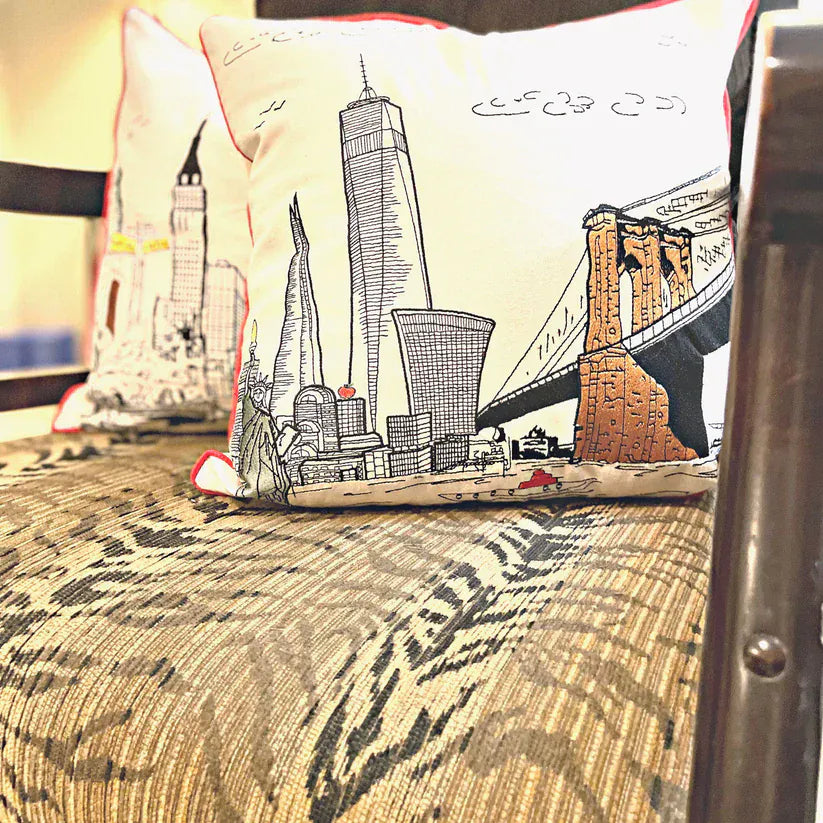 New York City Square Pillow - Embroidered City Artistry - 2 Designs