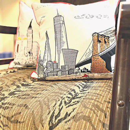 New York City Square Pillow - Embroidered City Artistry - 2 Designs