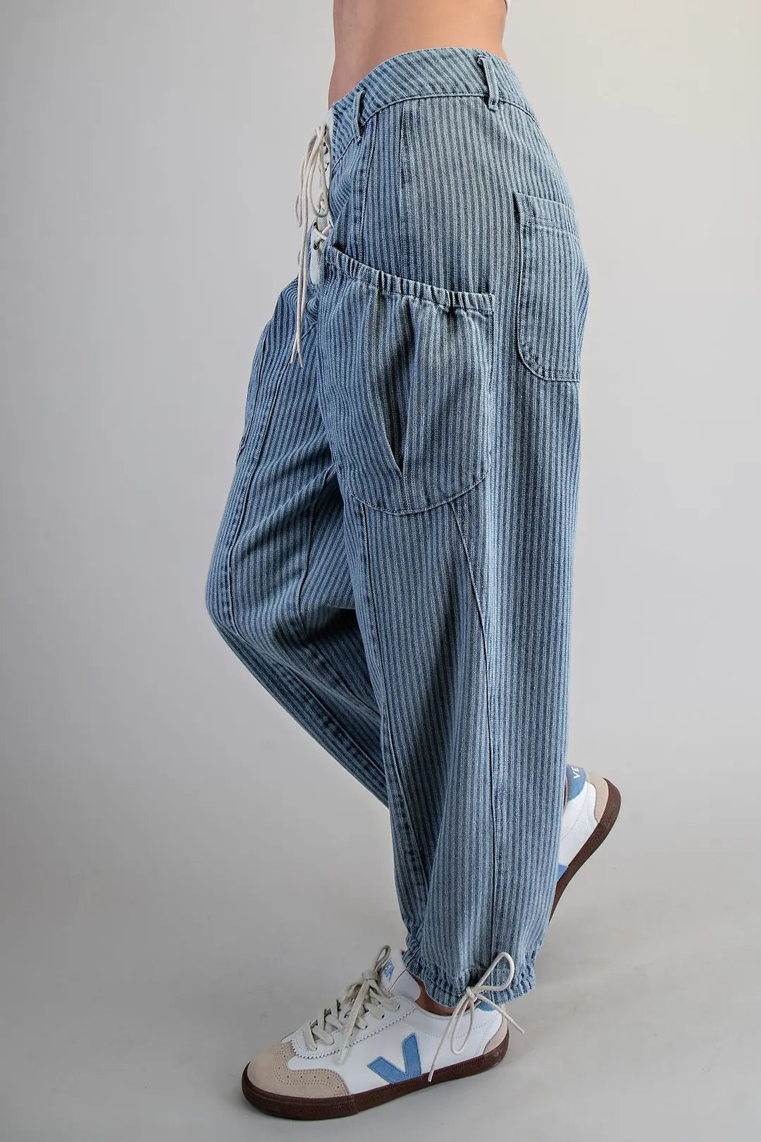 Mineral Washed Striped Lace Up Pants
