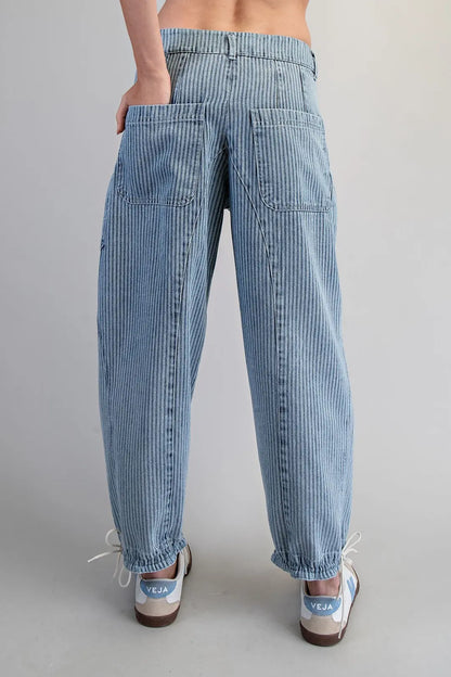 Mineral Washed Striped Lace Up Pants