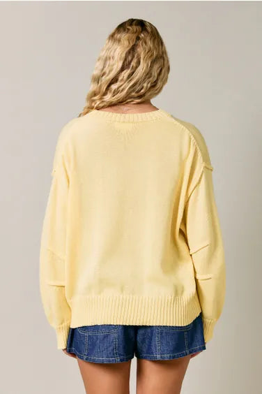 Round Neckline Sweater Top with Pleated Sleeve