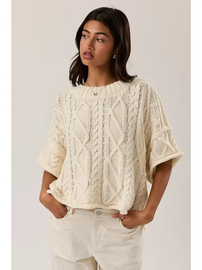 Round Neck Short Sleeve Knit Sweater Top