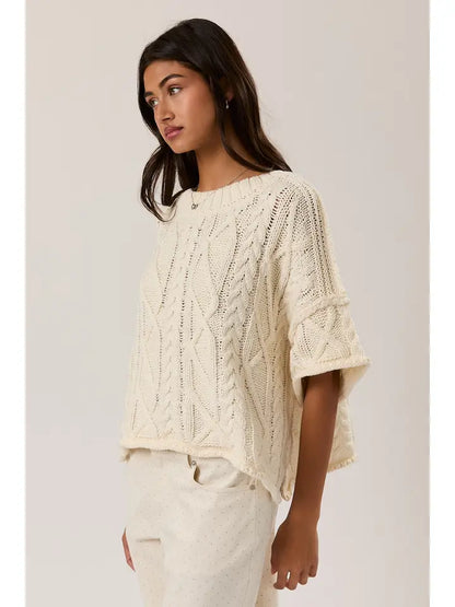 Round Neck Short Sleeve Knit Sweater Top