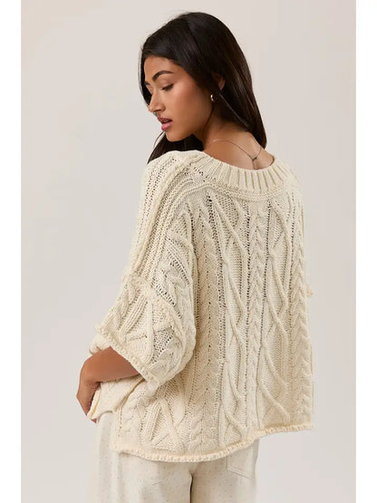 Round Neck Short Sleeve Knit Sweater Top