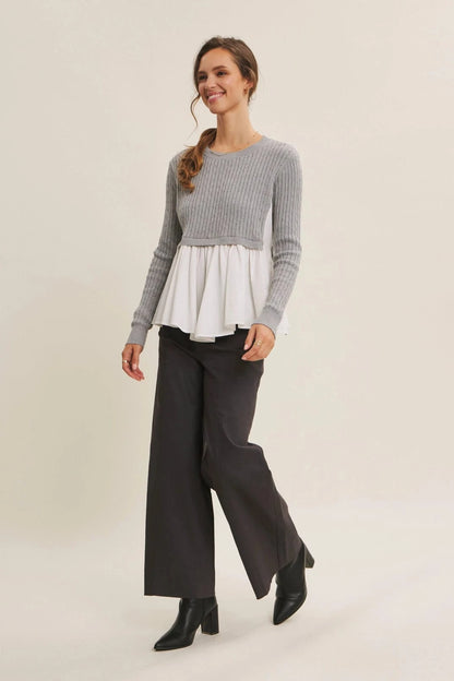 Sweater with Poplin Peplum Hem
