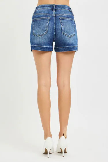 High Rise Side Slit Basic Jean Shorts