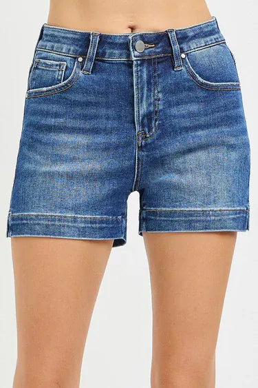 High Rise Side Slit Basic Jean Shorts