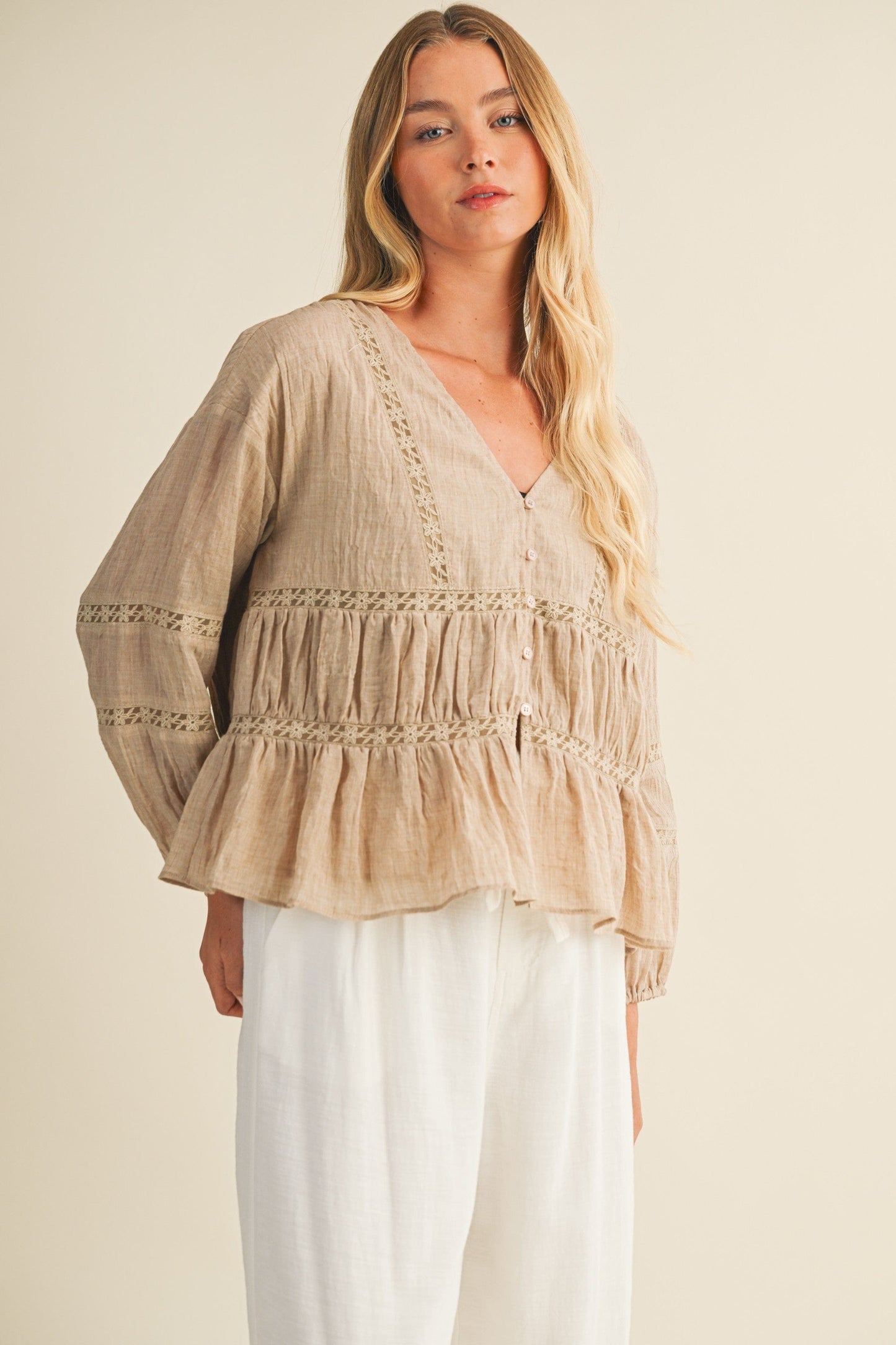 V Ruffle Neck Blouse