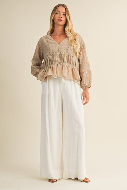 V Ruffle Neck Blouse