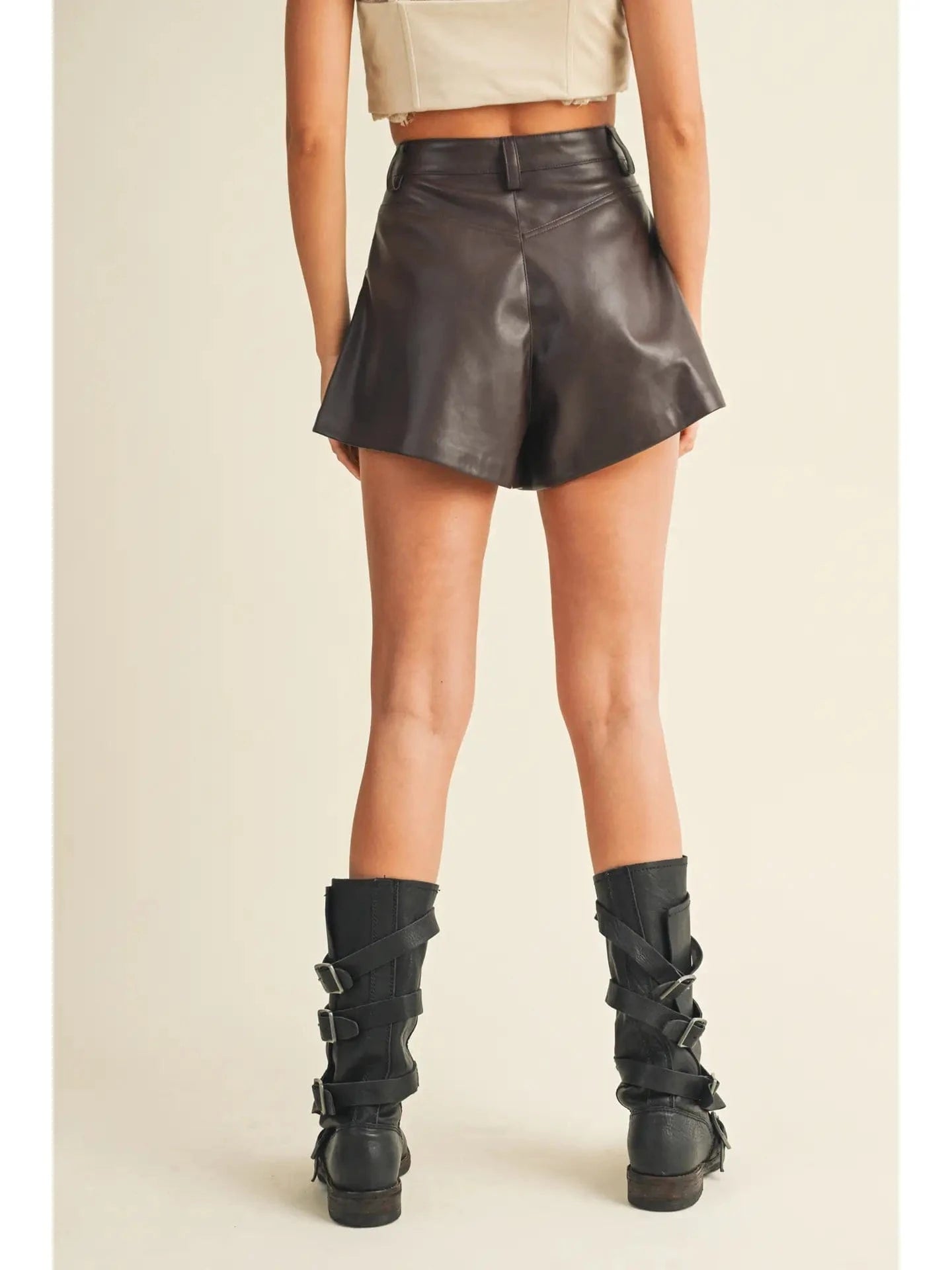 Flared Leather Shorts - Dark Oak