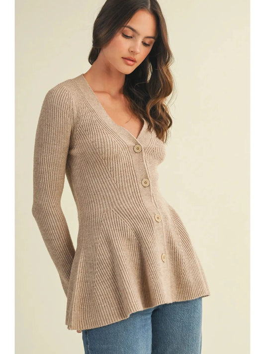 V Neck Hourglass Sweater Cardigan in Wheat
