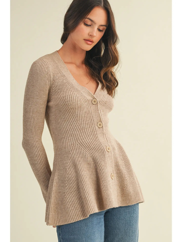 V Neck Hourglass Sweater Cardigan in Wheat