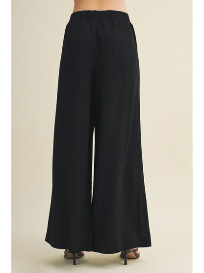 Drawstring Waist Pleated Wide-Leg Trousers