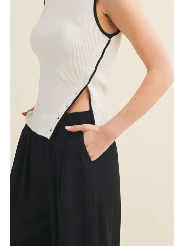 Drawstring Waist Pleated Wide-Leg Trousers