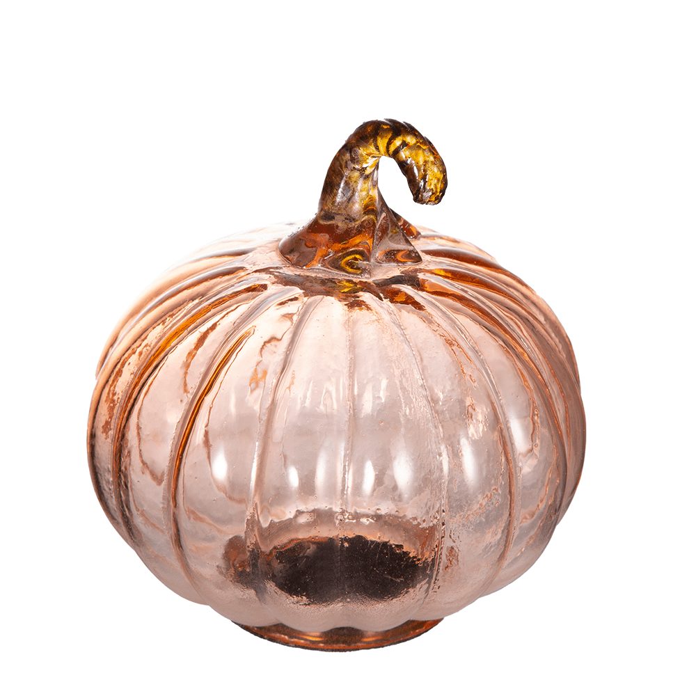 Olive Tree Meadows orange mercury glass pumpkin with curved stem, 4x5 inches