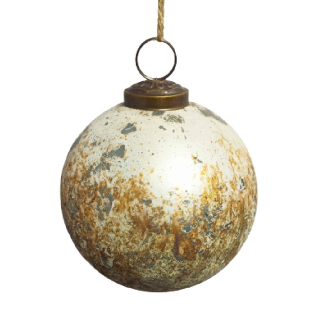 Antique mercury glass Christmas ball ornament with rustic gold and ivory finish
