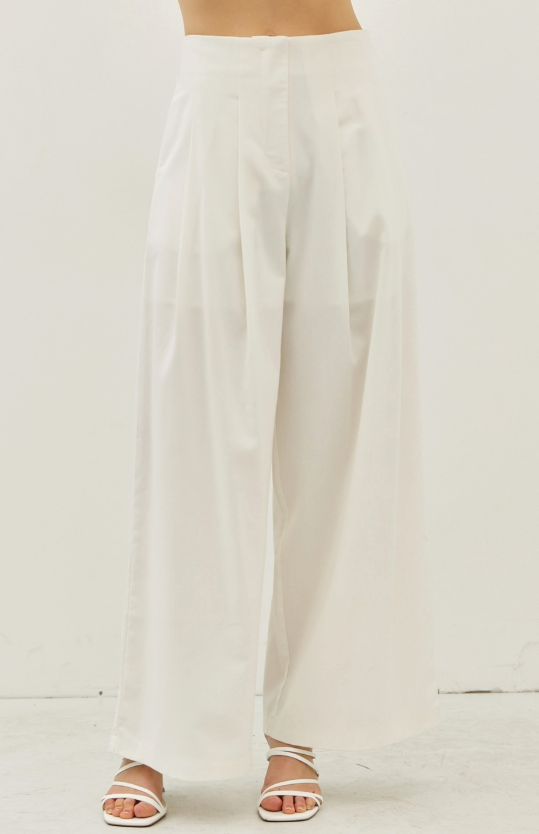 High-Rise Wide-Leg Pleated Pants