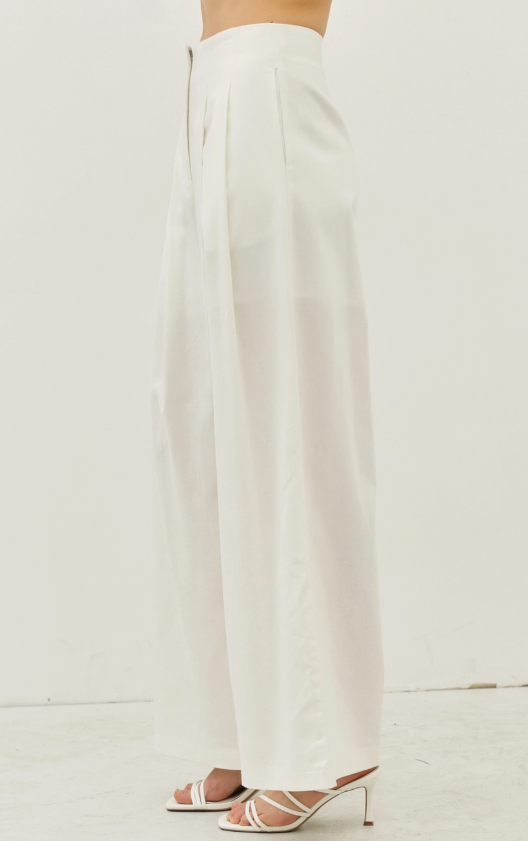 High-Rise Wide-Leg Pleated Pants