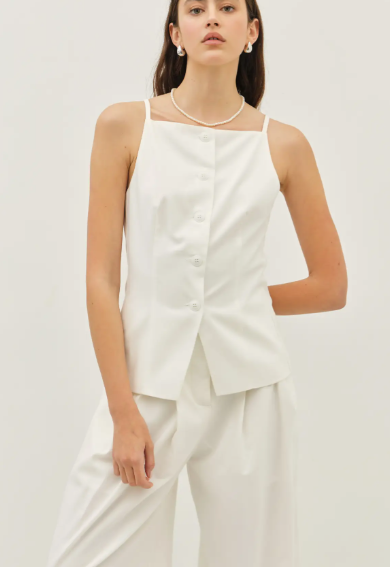 Classic High Square Neck Button-Down Strap Top