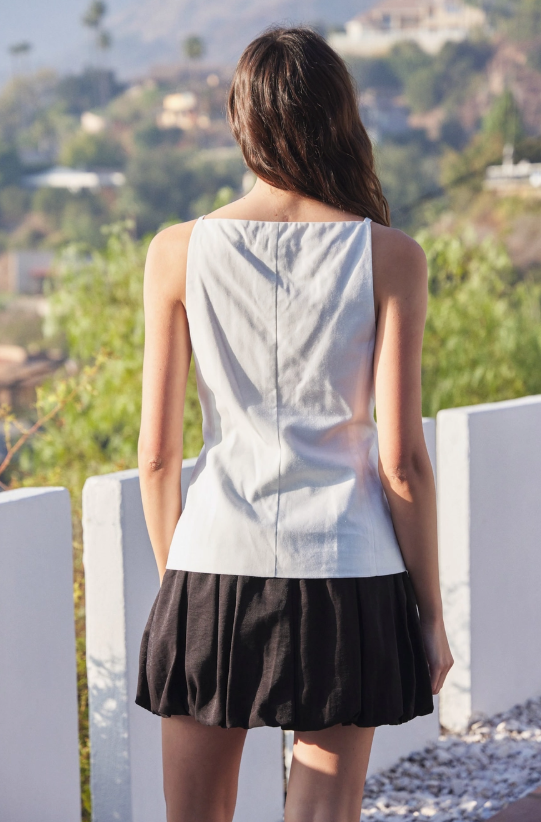 Classic High Square Neck Button-Down Strap Top