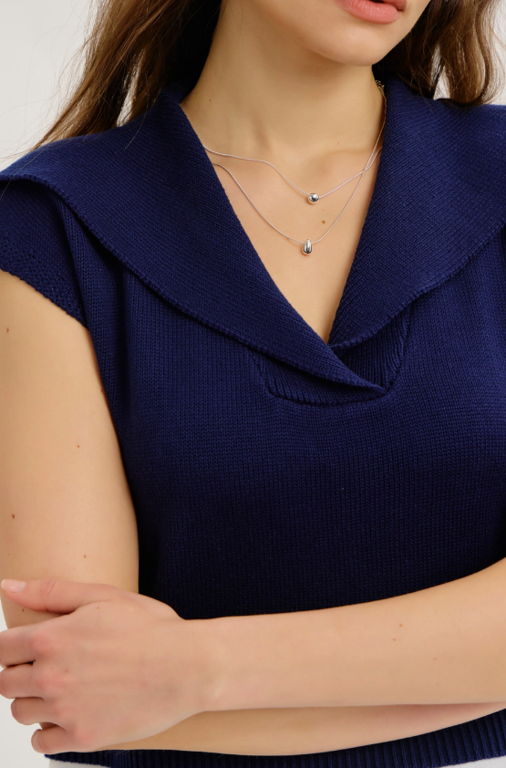 Sailor Neck Drop Shoulder Sweater Twofer Top