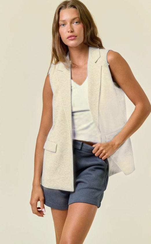 Stretch Knit Open Front Long Vest