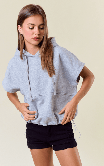 Drawstring Bottom Sleeveless Crop Length Hoodie