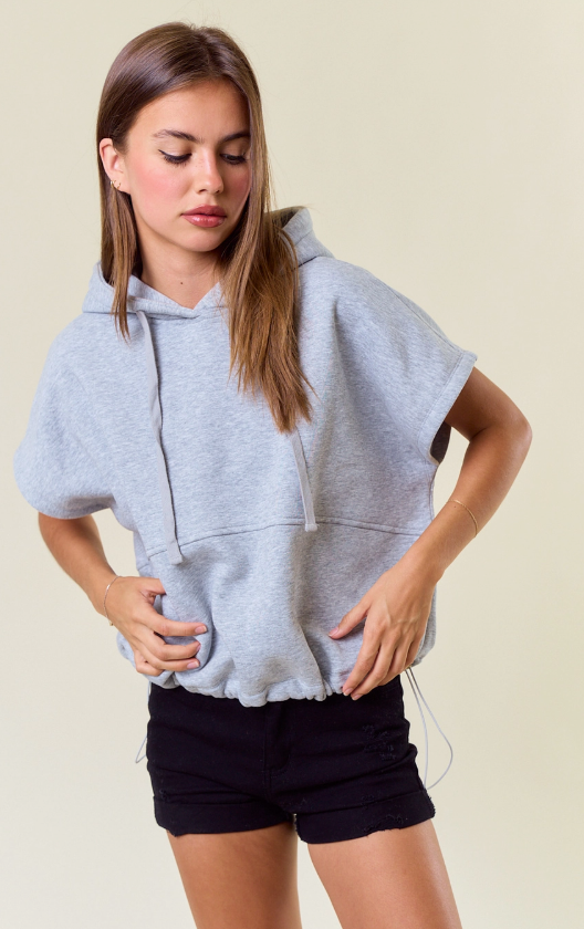 Drawstring Bottom Sleeveless Crop Length Hoodie