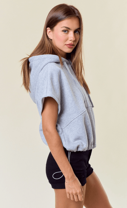 Drawstring Bottom Sleeveless Crop Length Hoodie