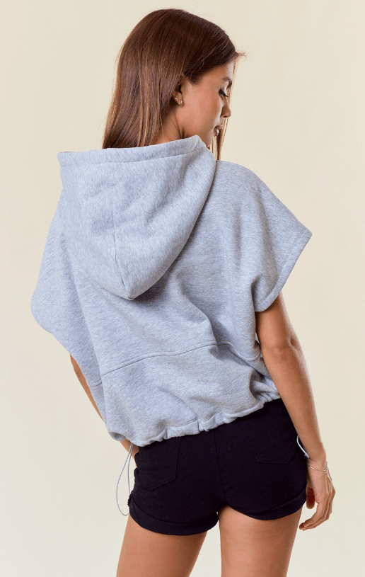 Drawstring Bottom Sleeveless Crop Length Hoodie