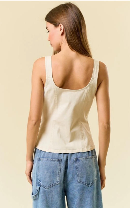 Cotton Twill Double Scoop Neck Adjustable Buckle Top