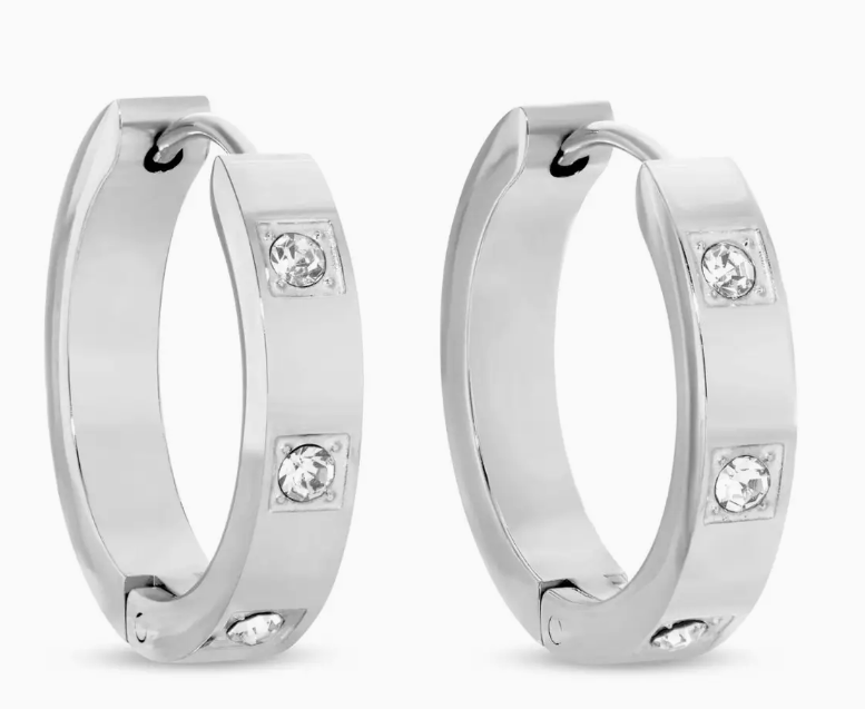 Contemporary Cz Huggies Silver Earrings