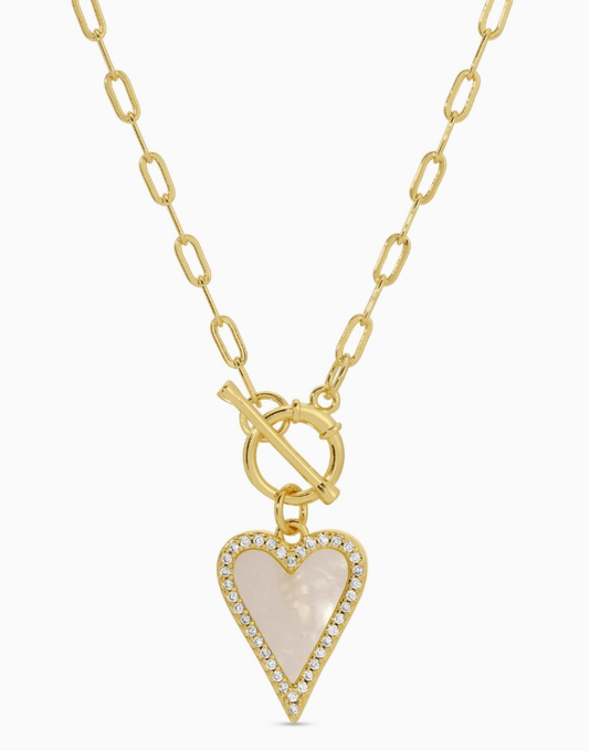 Mother of Pearl Pave Heart Toggle Necklace
