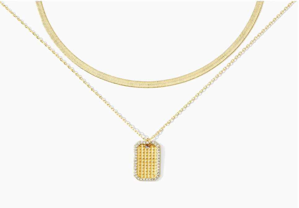 Layered Necklace with Textured Pave Pendant