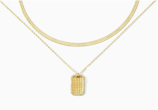Layered Necklace with Textured Pave Pendant