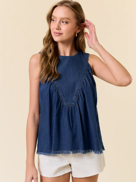 Tencel Chambray Round Neck Swing Tank