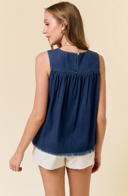 Tencel Chambray Round Neck Swing Tank