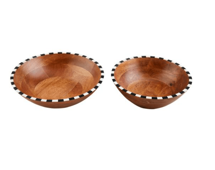 Large Checkered Wooden Bowl - Mudpie