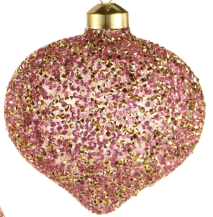 4-inch pink and gold glitter heart-shaped Christmas ornament with gold cap
