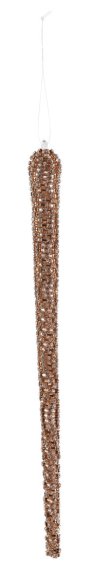 Long bronze rhinestone icicle Christmas ornament with textured beaded surface and hanging cord