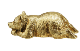 Gold resin sleeping bear figurine with detailed textured finish
