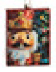 Pixel art style rectangular holiday ornament featuring a cute cat face design