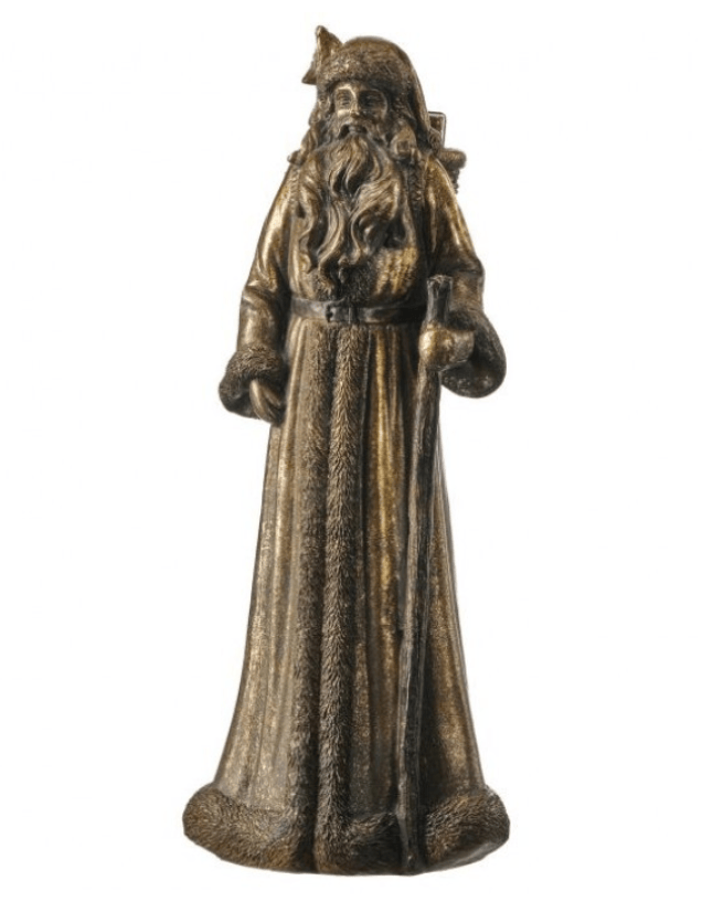 Bronze-finish resin Old World Santa figurine with long robes and beard, 14.5 inches