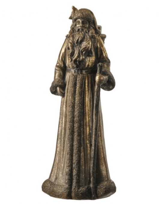 Bronze-finish resin Old World Santa figurine with long robes and beard, 14.5 inches