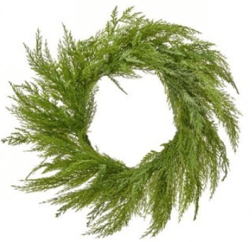 24-inch round UV-resistant plastic cedar wreath with lush green foliage sprays