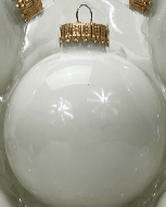Porcelain white glass ball Christmas ornament with shiny gold metal cap, 67mm